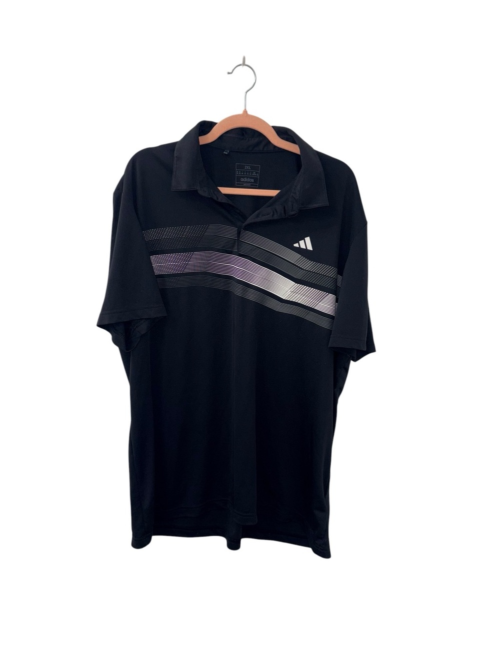 adidas Men’s Black Polo with Metallic Chevron Stripes size 2XL